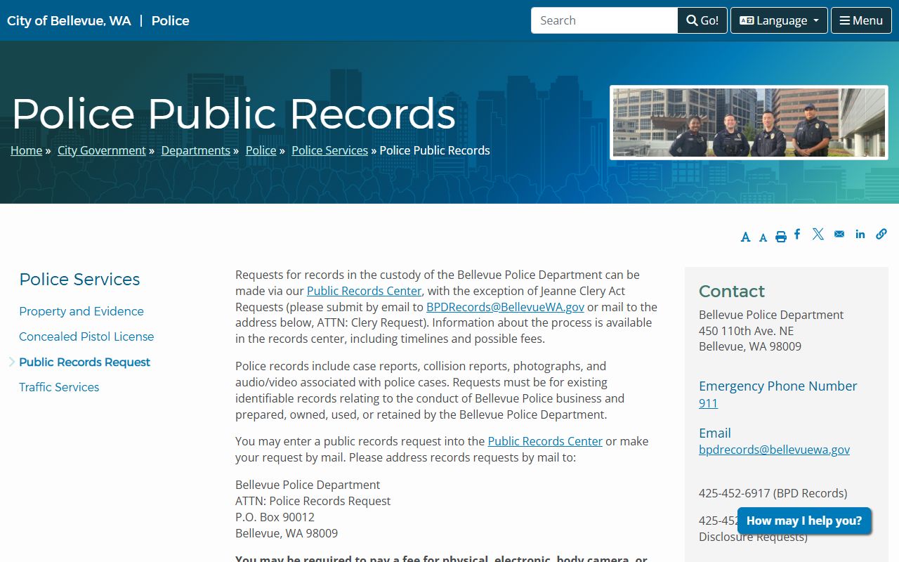 Bellevue Police public records for booking reports