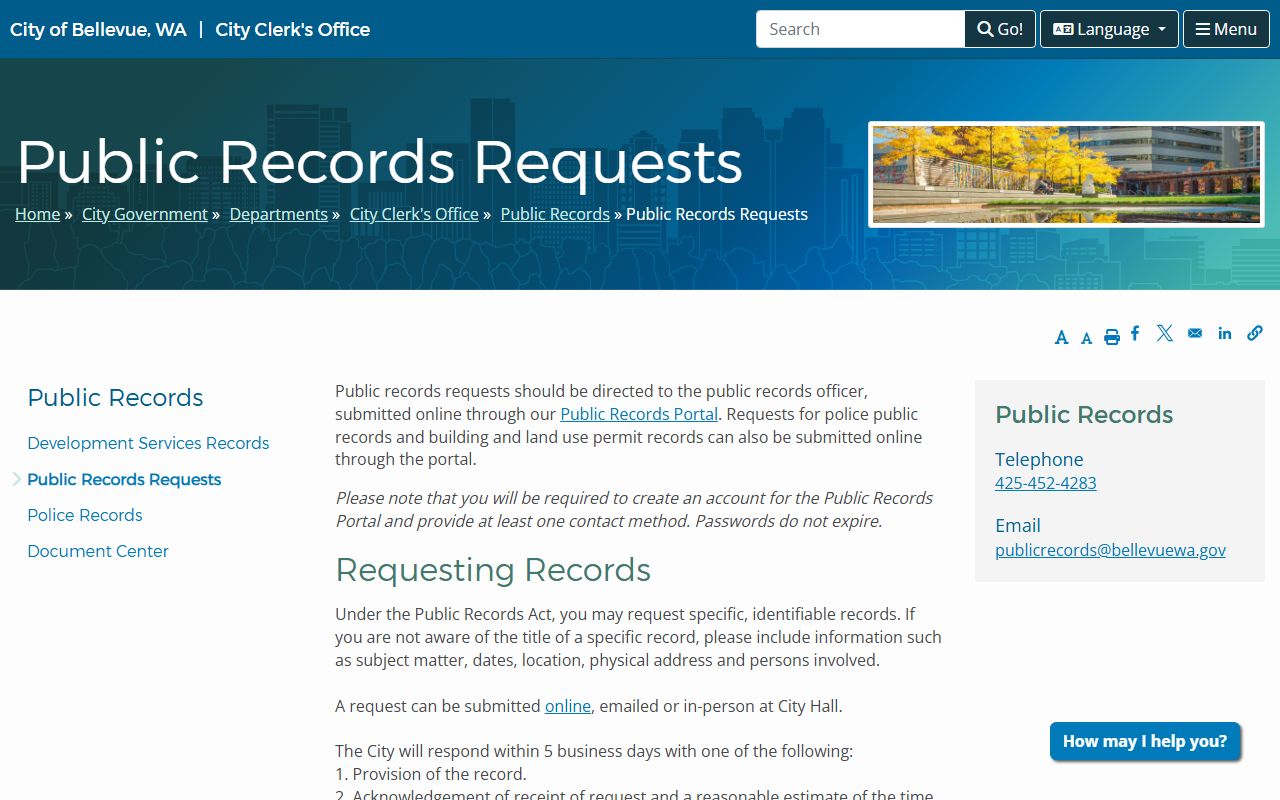 Bellevue public records request for booking reports