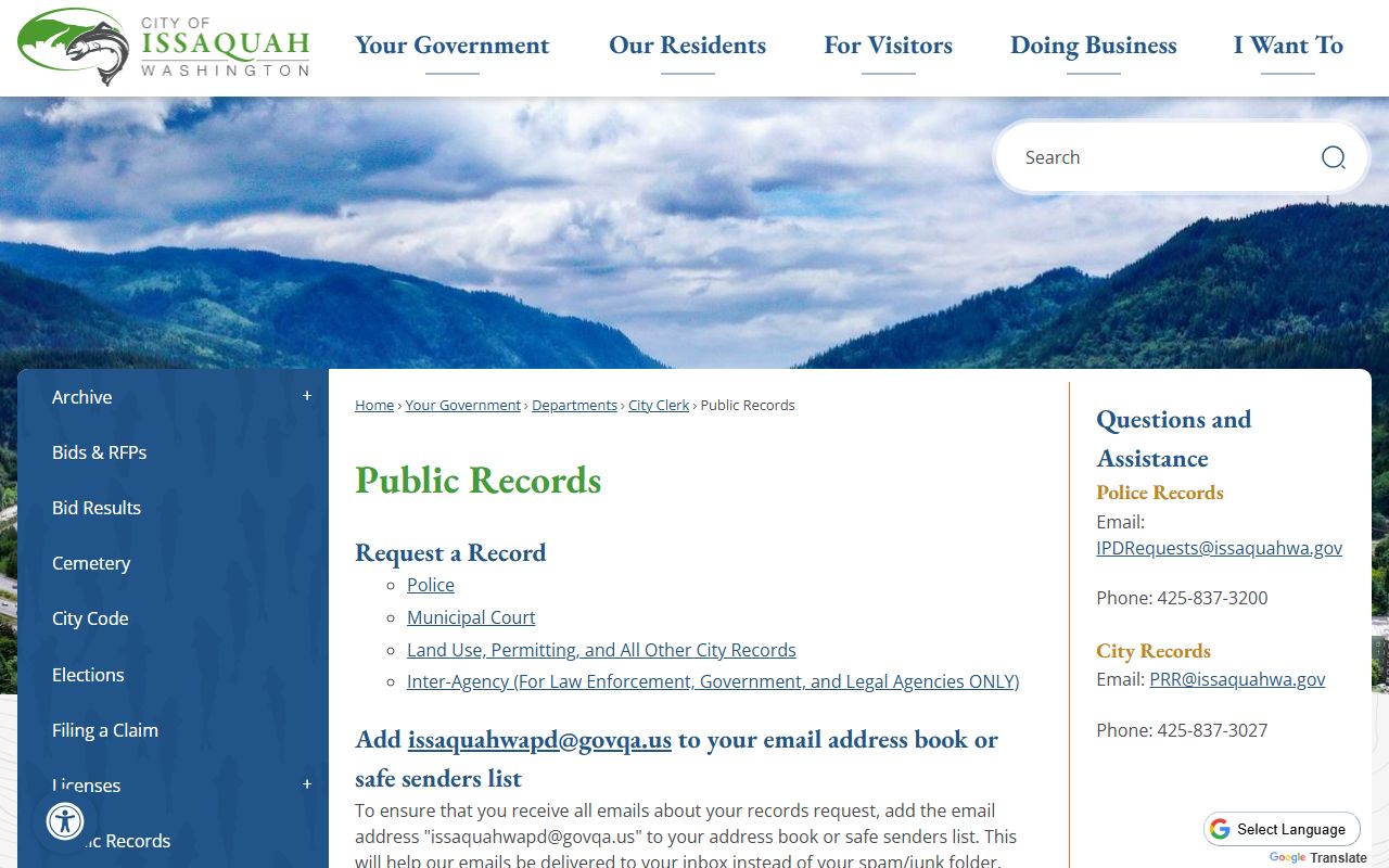 Issaquah Public Records Request portal booking reports