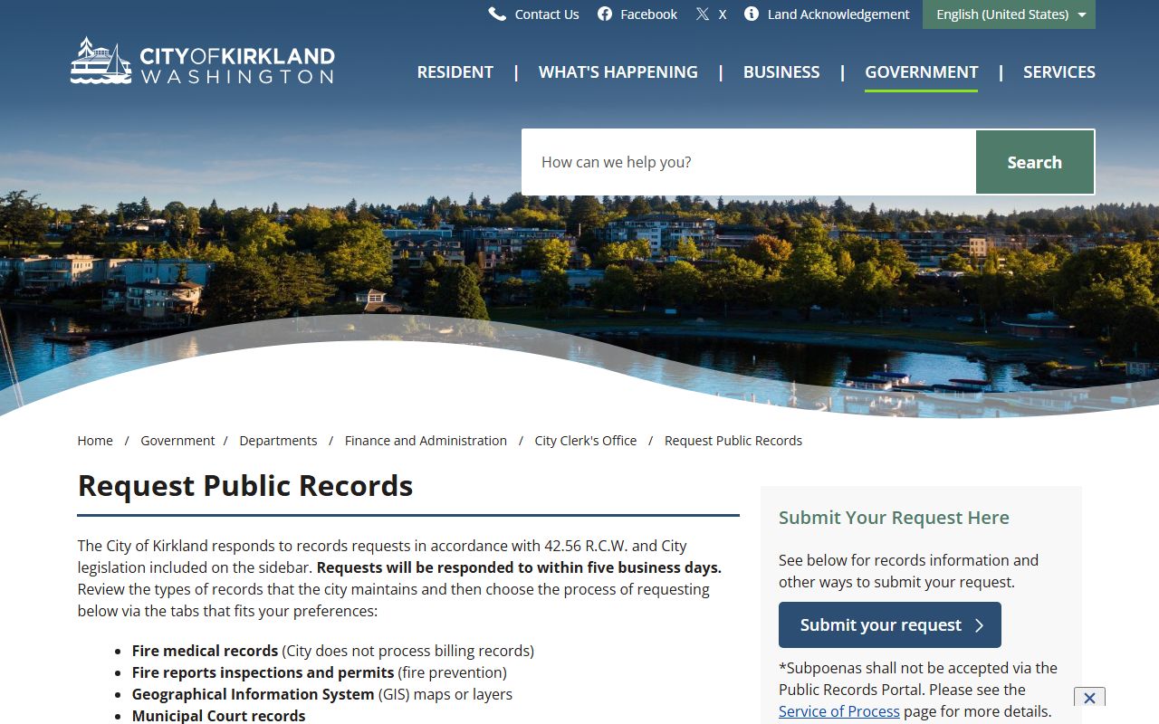 Kirkland city public records request page booking reports