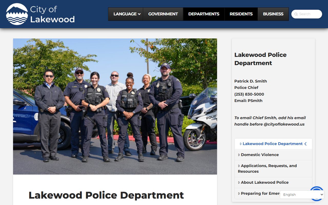 Lakewood Police Department home page booking reports