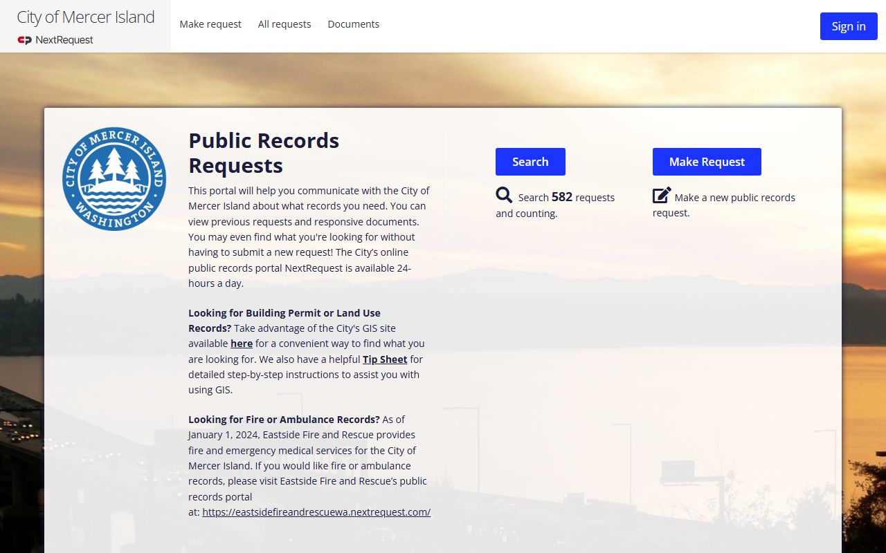 Mercer Island NextRequest public records portal booking reports