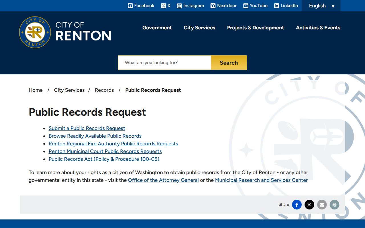 Renton booking reports Renton public records request