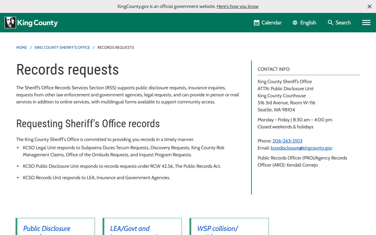 SeaTac records request page through King County Sheriff for booking reports
