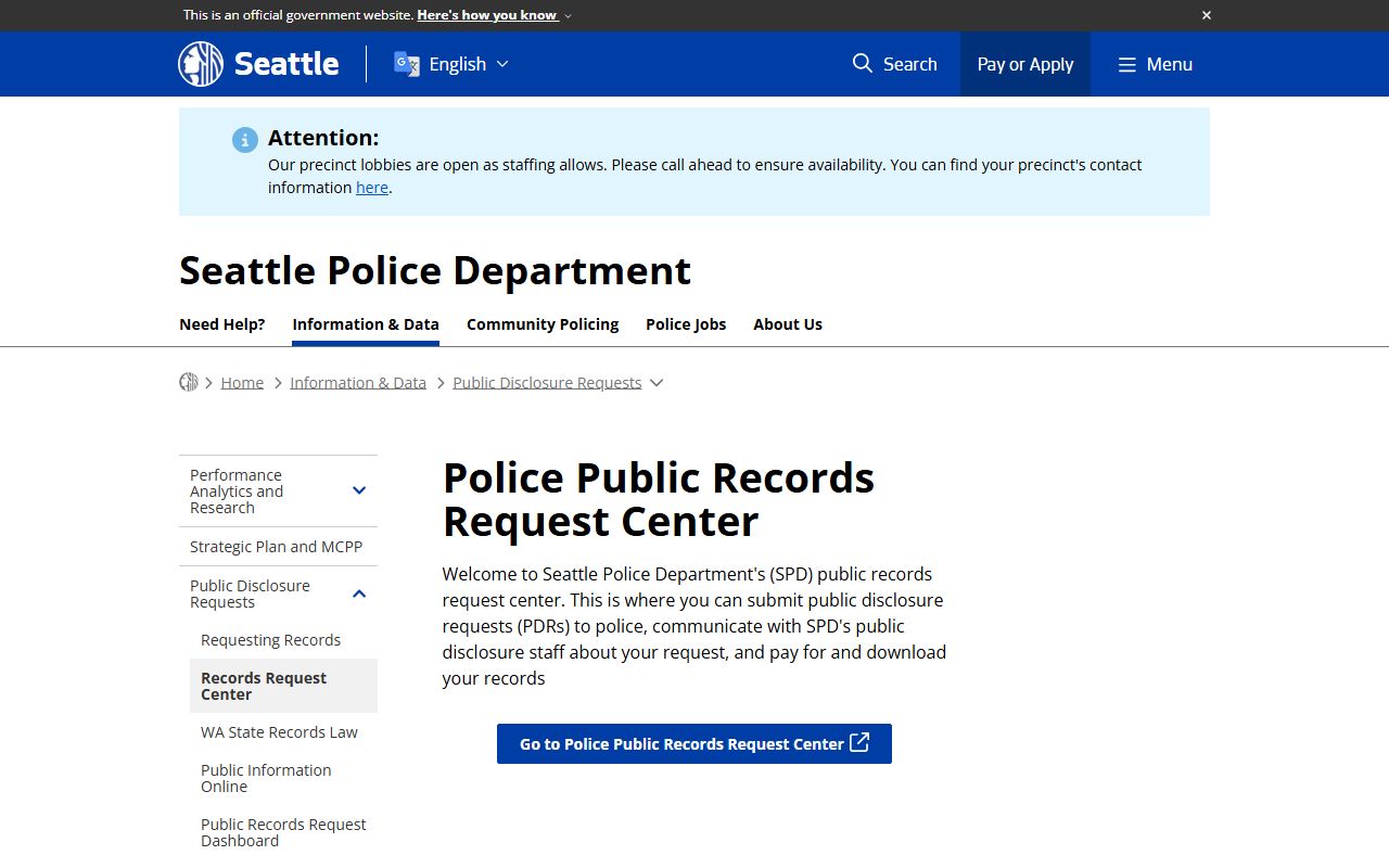 Seattle Police Records Center for booking reports
