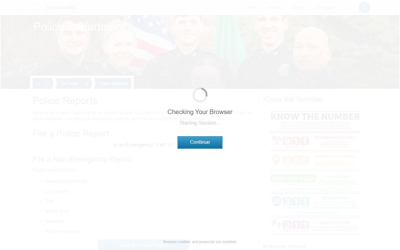 Spokane Police booking reports request page