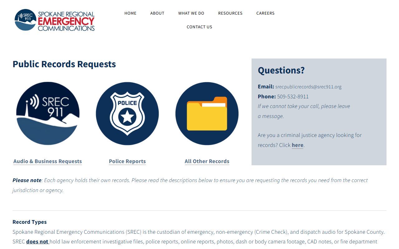 Spokane Regional 911 booking reports records portal