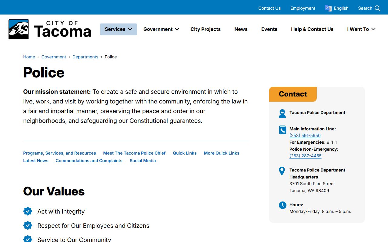 Tacoma Police Department booking reports page