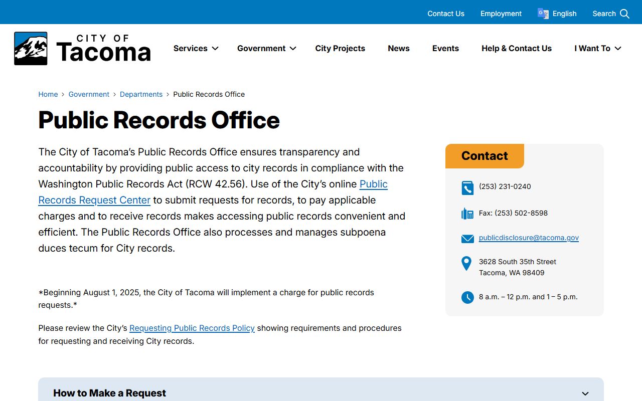 Tacoma Public Records Office for booking reports