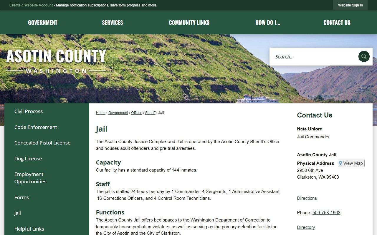 Asotin County Jail facility and booking records