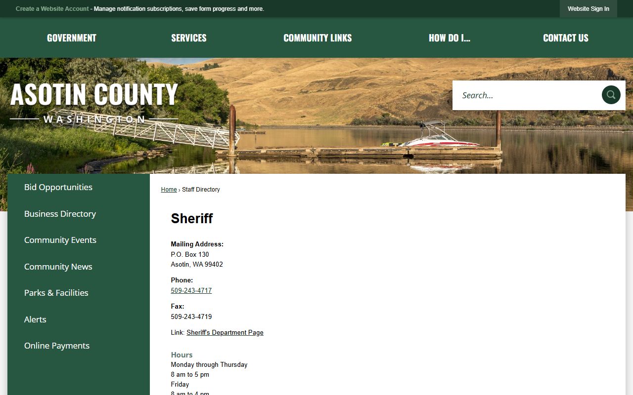 Asotin County Sheriff directory and booking records contact