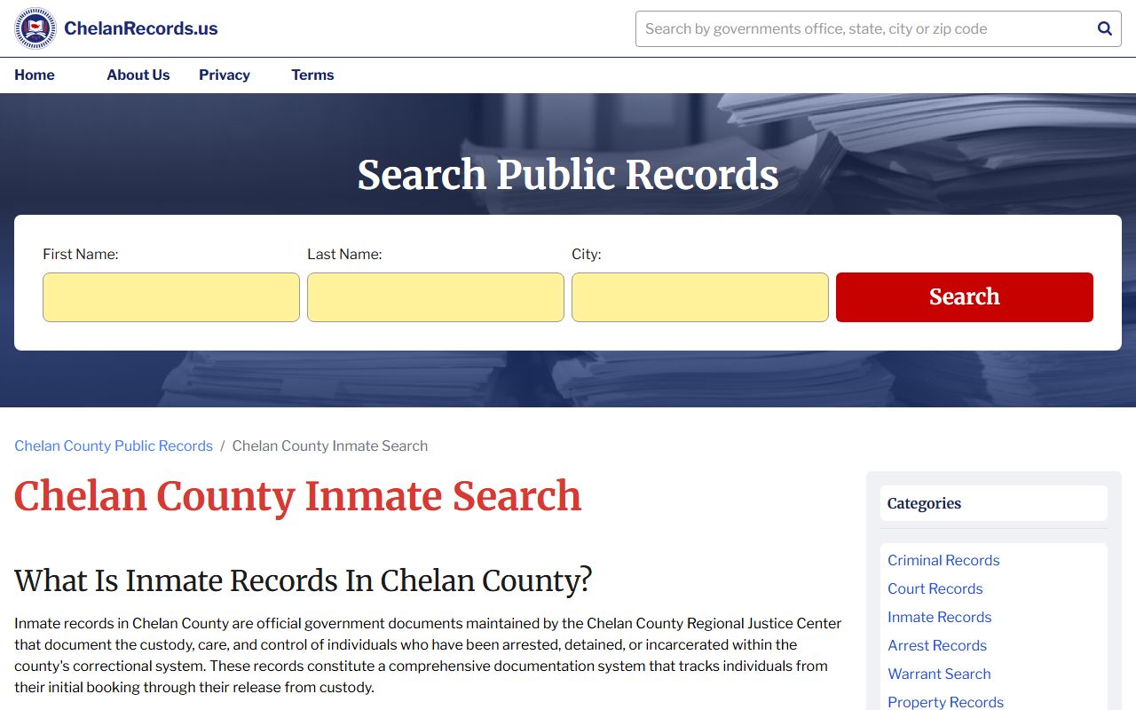 Chelan County records portal used for Wenatchee booking reports requests