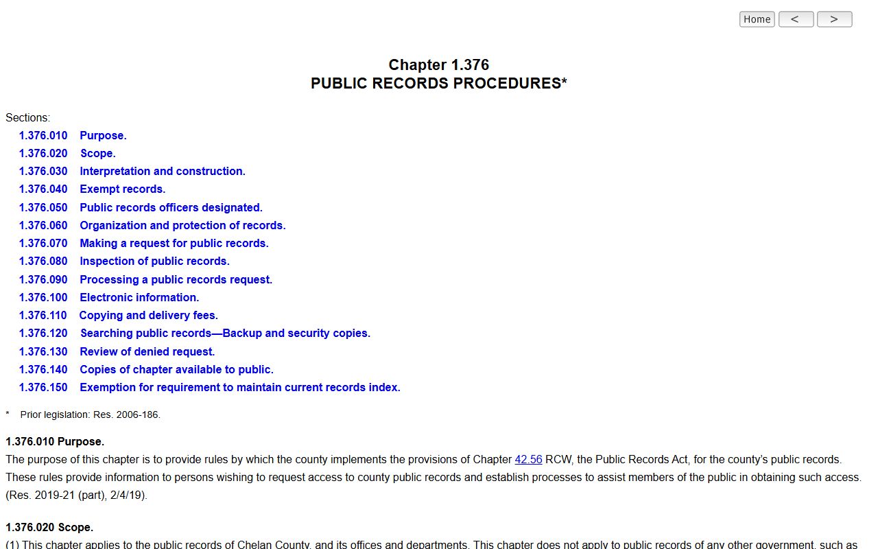 Chelan County code for booking records