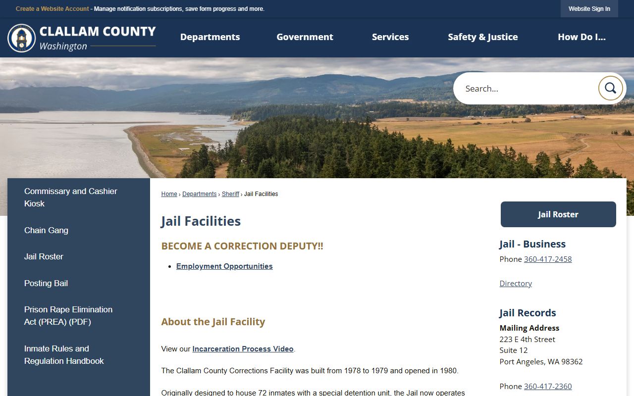 Clallam County jail facilities and booking records