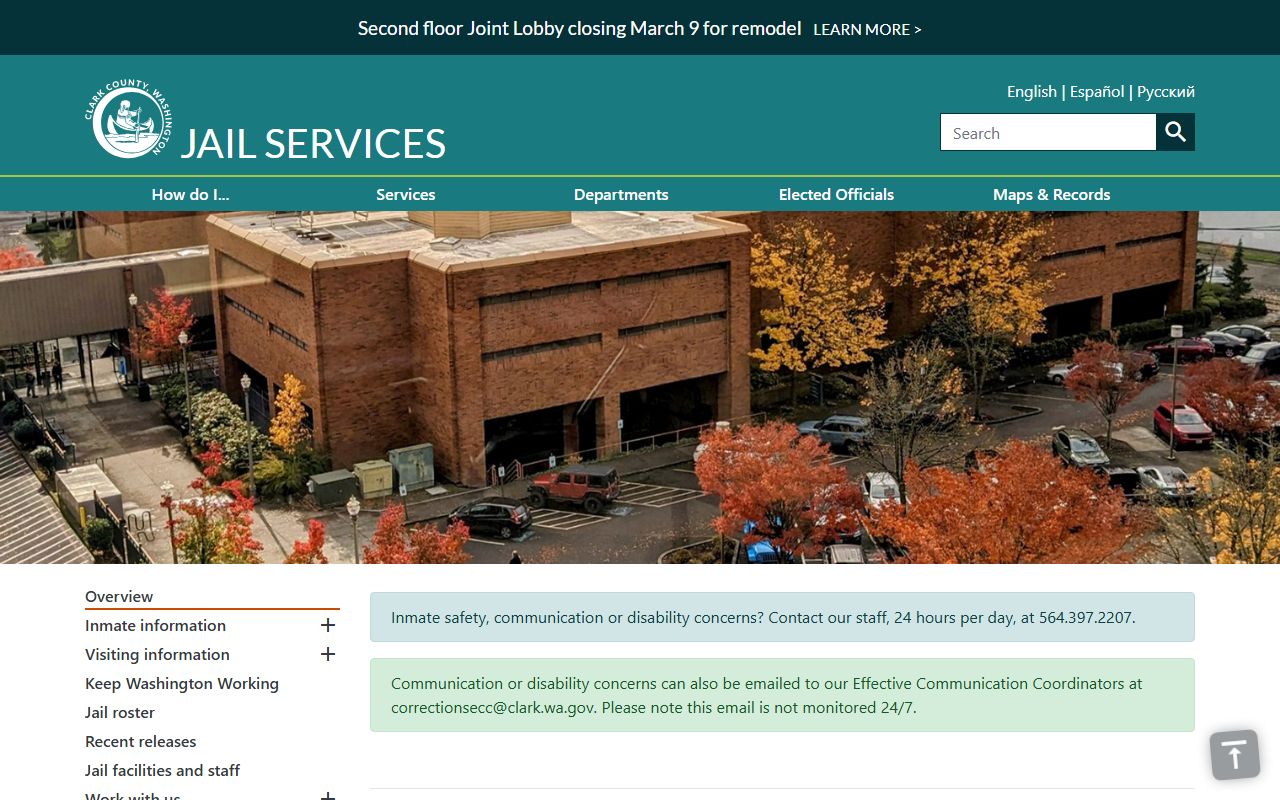 Clark County jail services and booking records