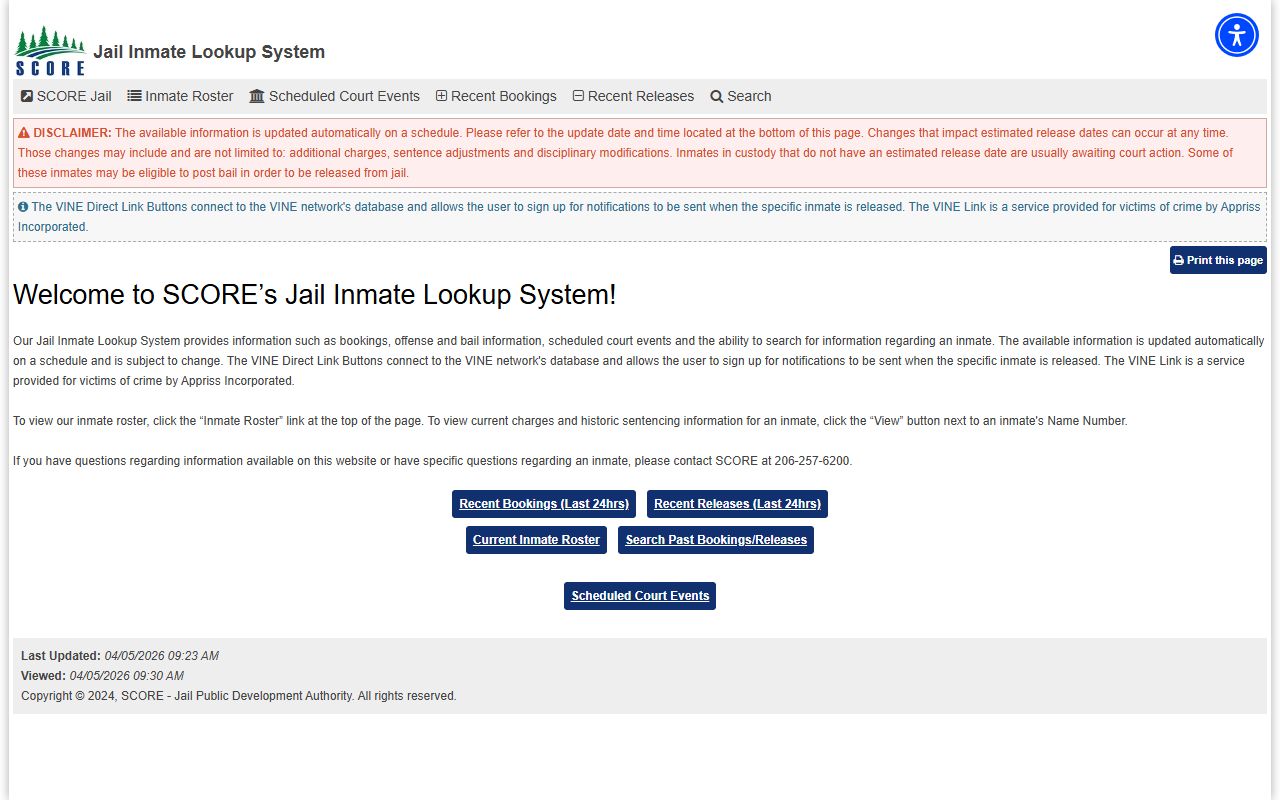 Burien booking records SCORE lookup tool