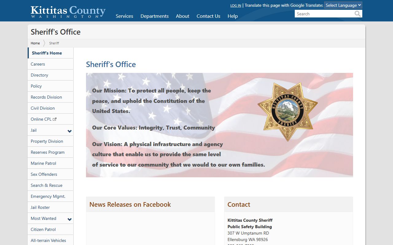 Kittitas County booking records sheriff homepage