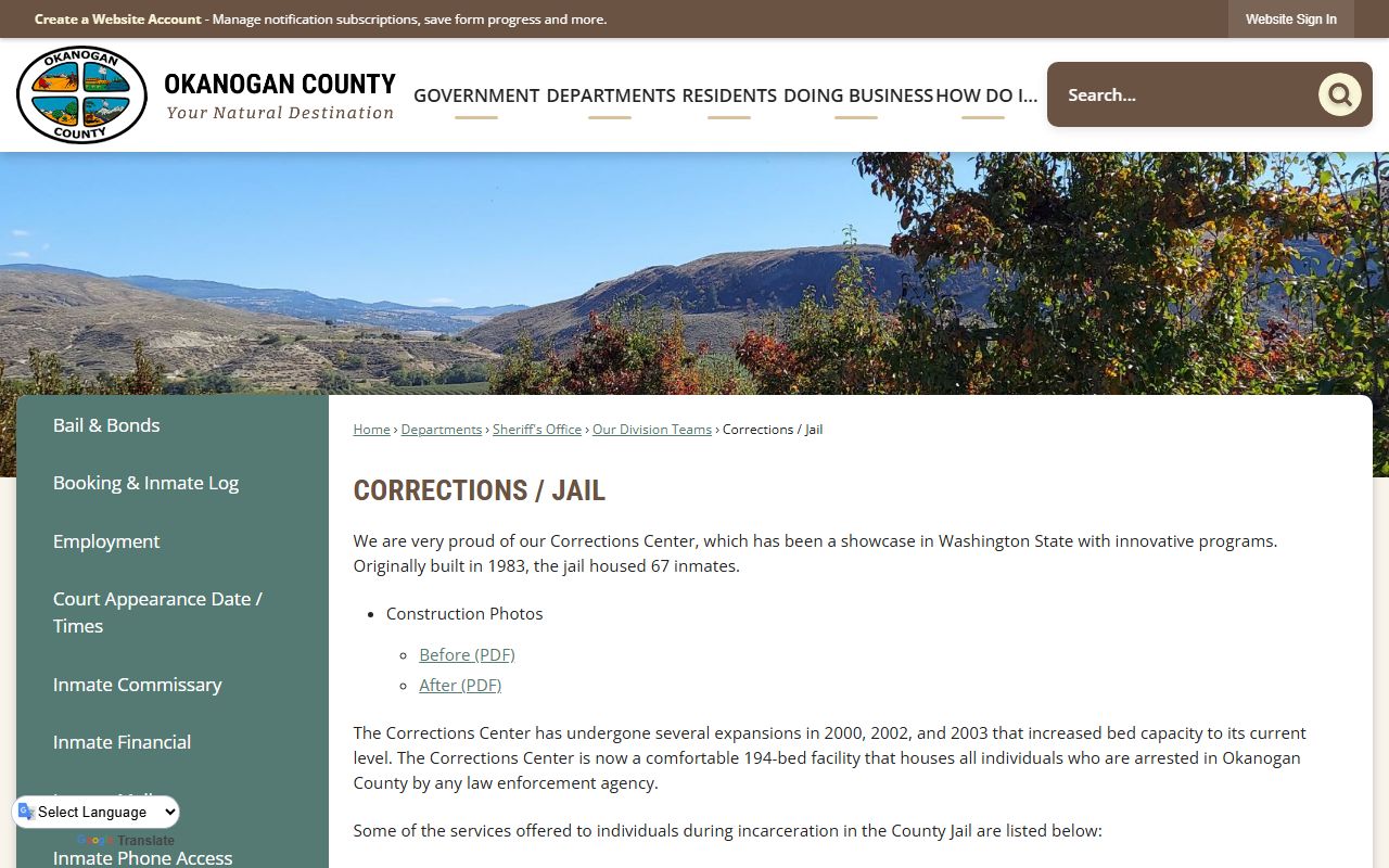 Okanogan County booking records corrections center