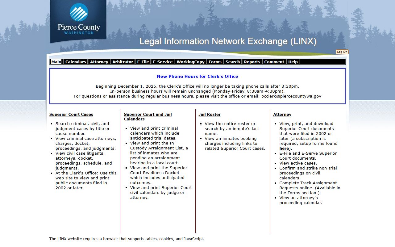 Pierce County LINX booking reports portal