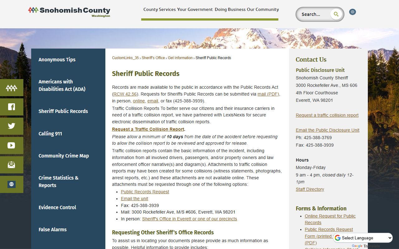 Snohomish County booking reports public records