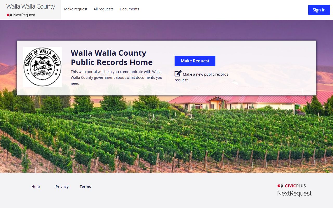 Walla Walla County NextRequest portal booking reports