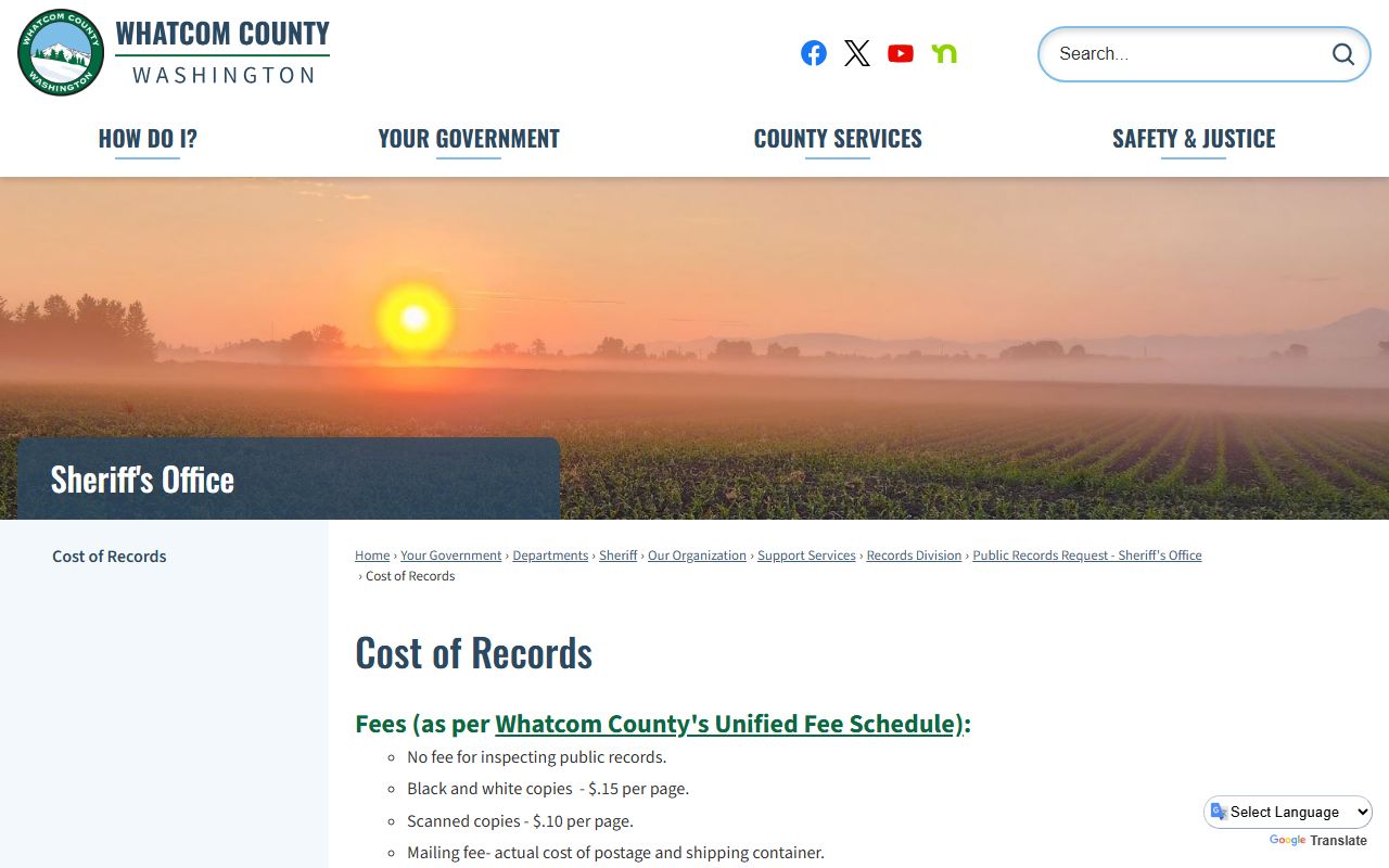 Whatcom County booking reports cost page