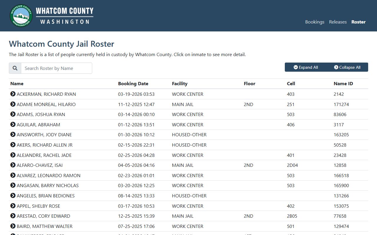 Whatcom County booking reports jail roster