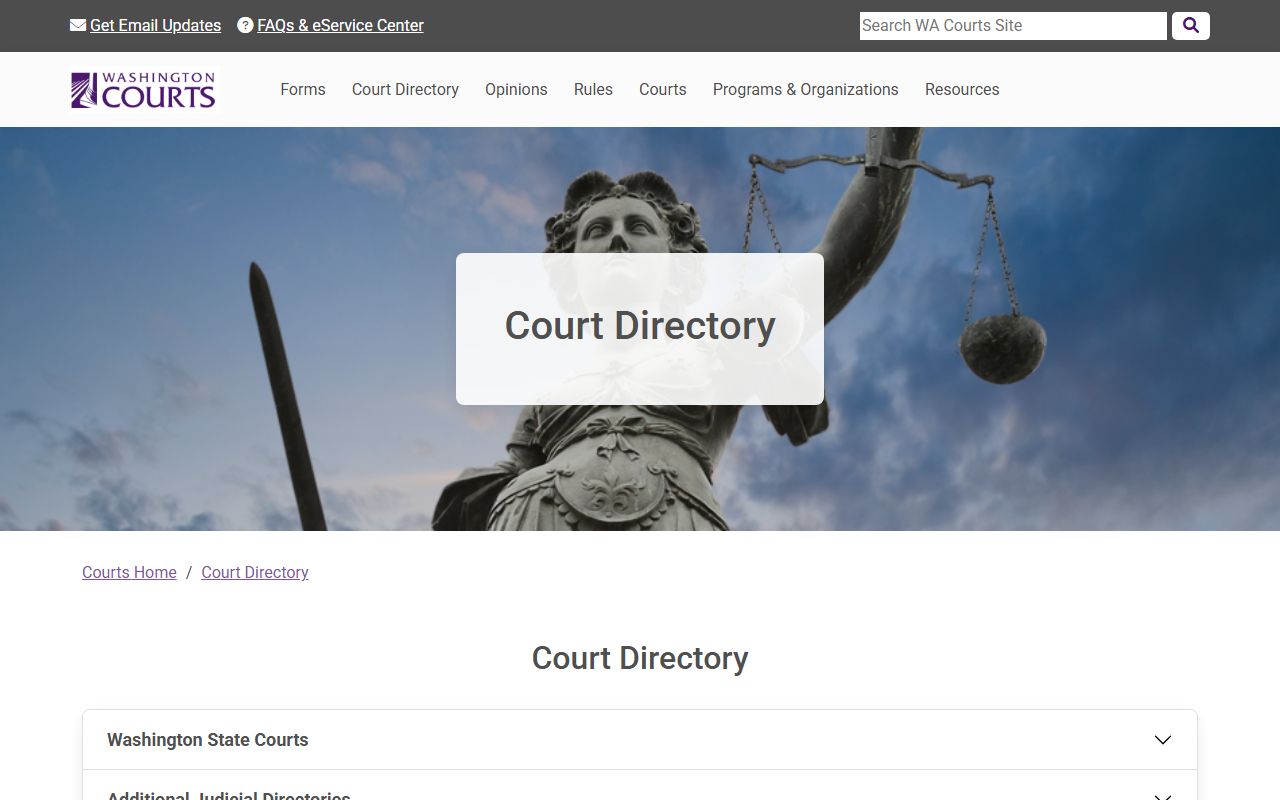 Washington court directory for booking records