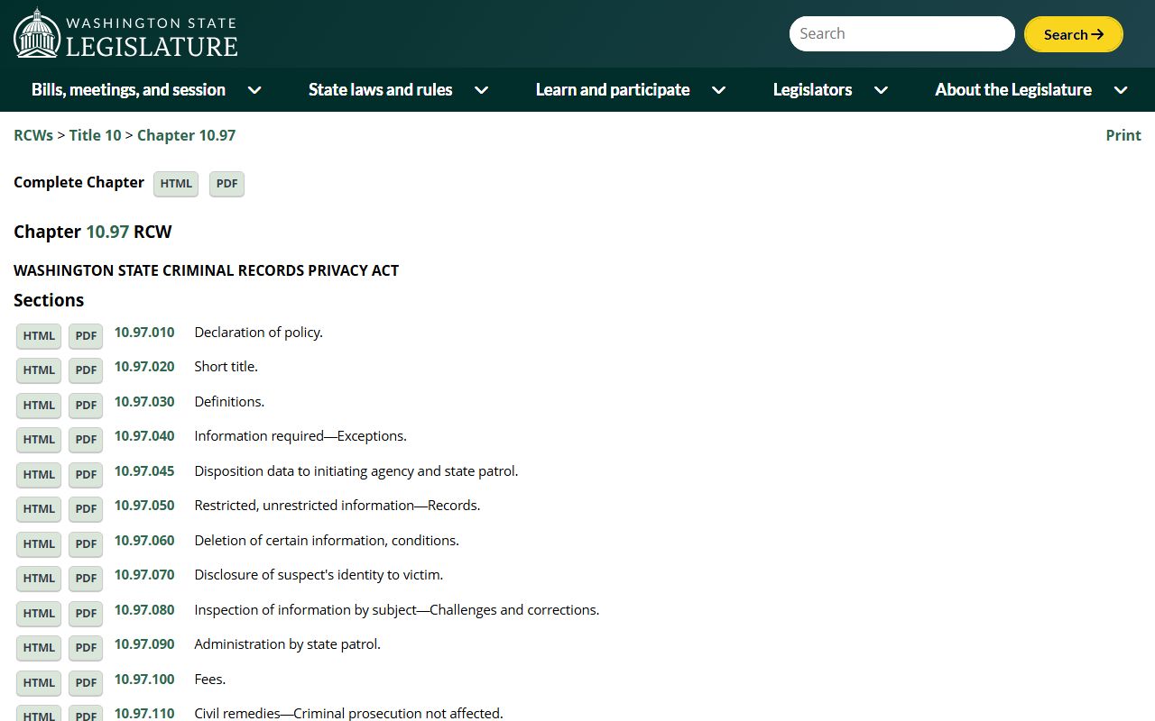 Washington Criminal Records Privacy Act booking records