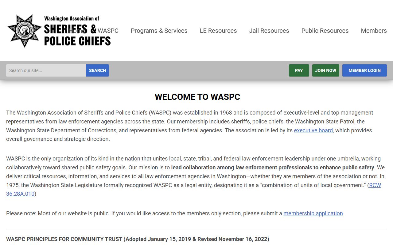 WASPC homepage Washington booking records