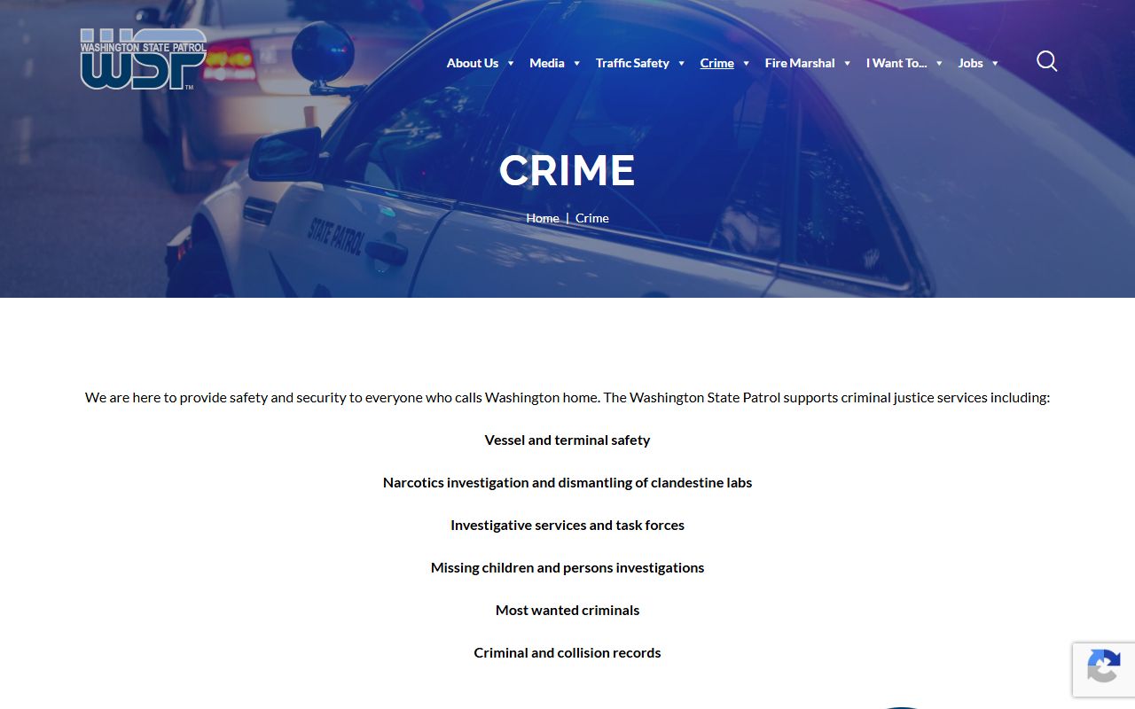 Washington State Patrol crime section booking records